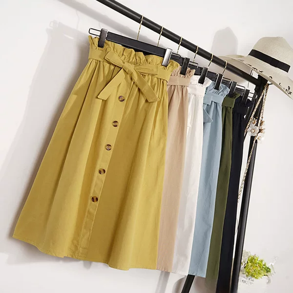 Summer New Style Artistic Long Skirt Women's Bud High Waist Single-Breasted A-Line Over-The-Knee Skirt