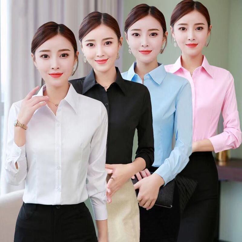 Korean Style Women's Professional Shirts, Casual Women's Tops, Plus Size Long-Sleeved Anti-Exposure White Shirts, Slimming Shirts for Women