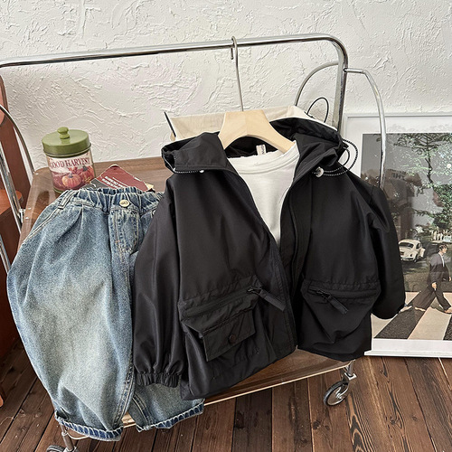 Boys' Spring and Autumn Outerwear  New Children's Clothing Girls' Work Jacket Autumn Outwear Children's Windproof and Waterproof Jacket Trendy