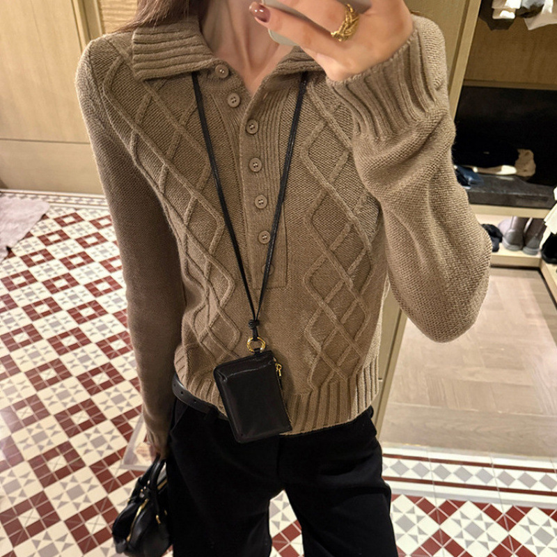 Kaning Korean Style Slim Polo Collar Knitwear 2025 Autumn and Winter New Soft Waxy Lapel High-End Pullover Knitwear