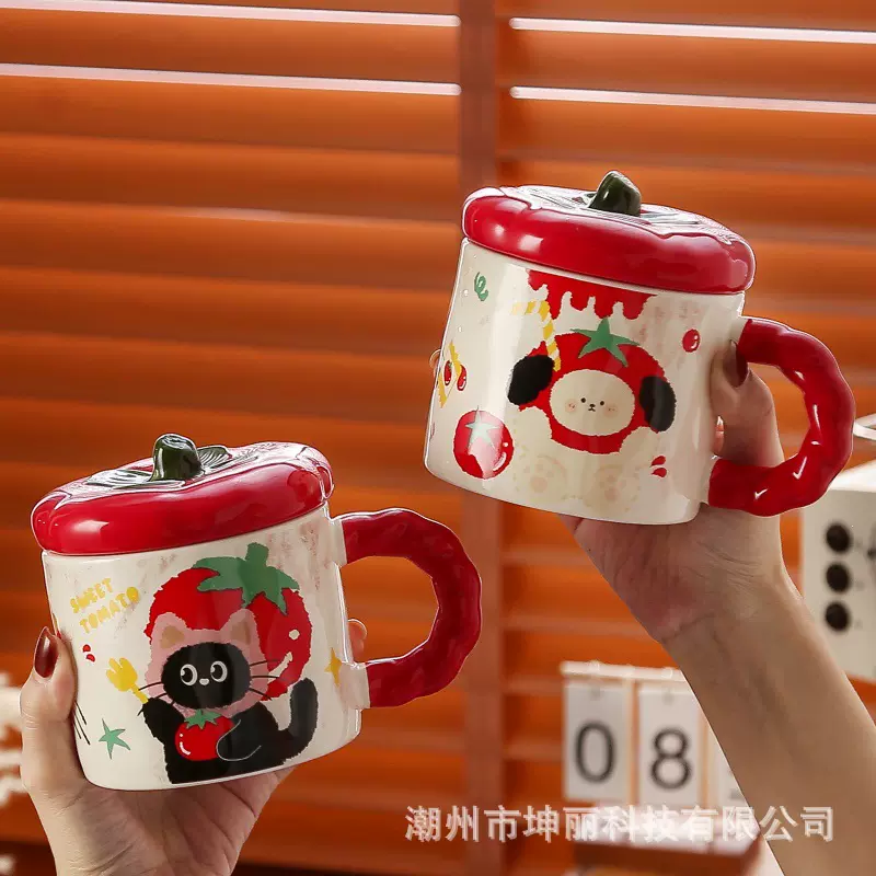 可爱马克杯带盖猫咪陶瓷杯生日礼物 高颜值办公室女生水杯 伴手礼