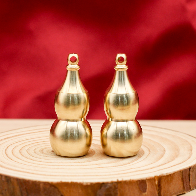 Brass large hollow gourd five emperor money key chain pendant open gourd with sealing ring portable small accessories batch