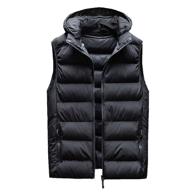 Chaleco de los hombres del otoño y invierno abajo algodón chaleco flojo con capucha más tamaño collar soporte corto fábrica venta al por mayor