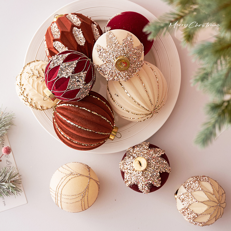 Decoración de Navidad de 8cm vino rosado flojo bola de Navidad decoración de árbol de Navidad colgante vestido de vacaciones de alta calidad colgante