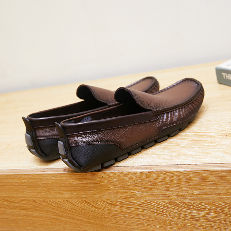 New single-layer leather bean shoes comfortable breathable flat men's leather shoes_voghion.com