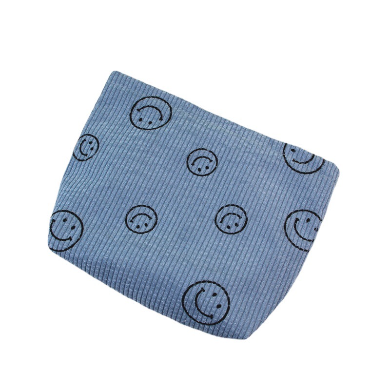 New Cross-Border Corduroy Cosmetic Bag for Women, Large Smiley Face Polka Dot Clutch Bag, Travel Portable Toiletry Storage Bag