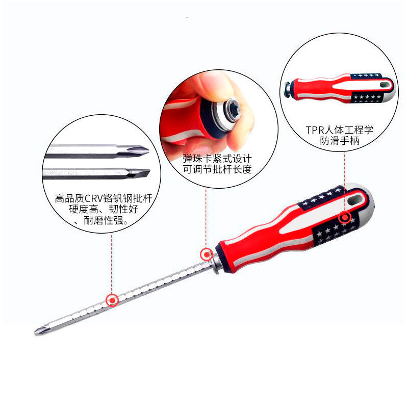 Destornillador de doble propósito de bandera s2 personalizado destornillador cruzado retráctil de 6mm de alta dureza destornillador manual
