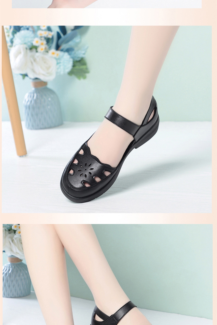 Sandal da thật lỗ thoáng khí đế mềm cho nữ trung niên, đế cao su bền bỉ — màu be chi tiết 14