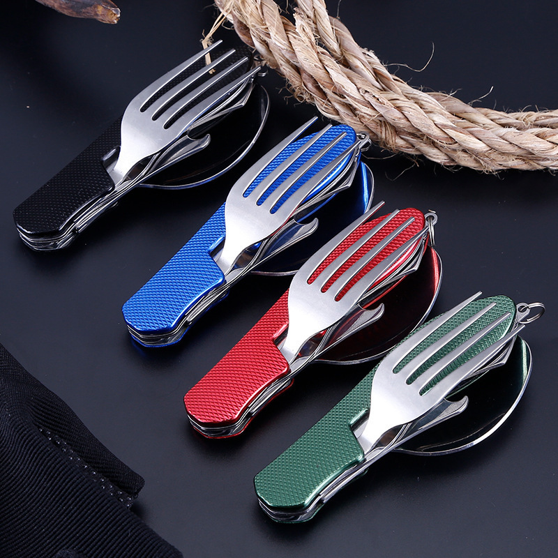 Detachable three-piece picnic set, outdoor travel cutlery wholesale, knife, fork, multi-functional folding knife