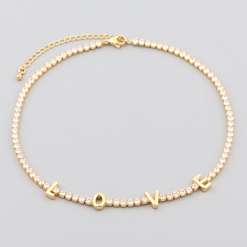Daily Occasion Simple Style Letter Zircon Copper Choker Wholesale
