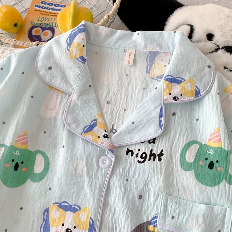 Impresión de dibujos animados suelta ropa de hogar de gran tamaño dormitorio de estudiantes puede usar dos piezas de verano nuevo pijama de algodón nublado