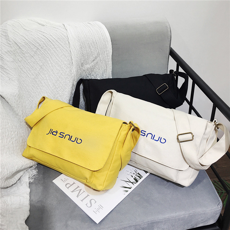 斜挎单肩帆布袋简约百搭创意广告购物棉布袋字母刺绣信封包