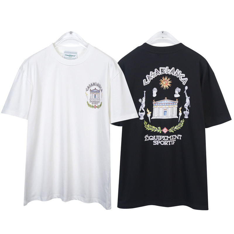 New Casablanca Trendy High Street Green Leaf Torch Athlete Gym Casa Printed Round Neck T-Shirt