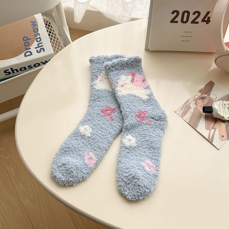 Calcetines de Piso de Felpa Coral de Poliéster Grueso para Invierno y Hogar