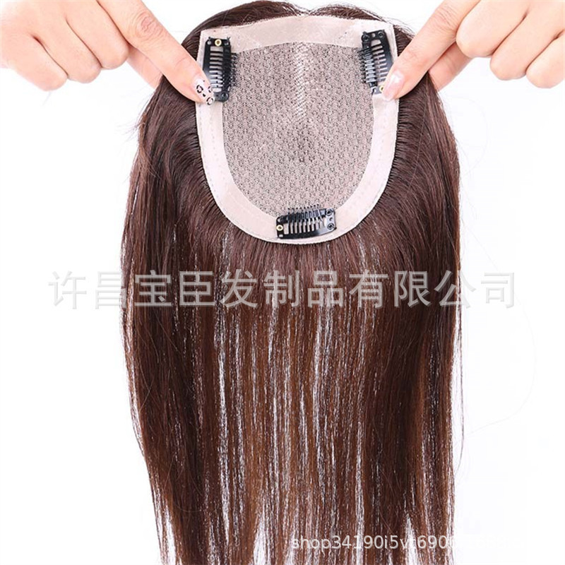 厂家直销手织发片假发片假发女长发头顶补发真发发块补头顶遮白发|undefined