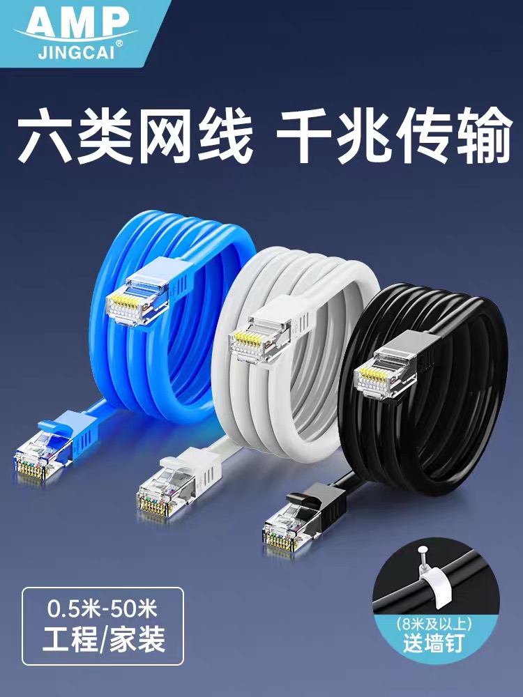 网线家用千兆超6六类5类高速电脑成品路由器连接线宽带网络对接头