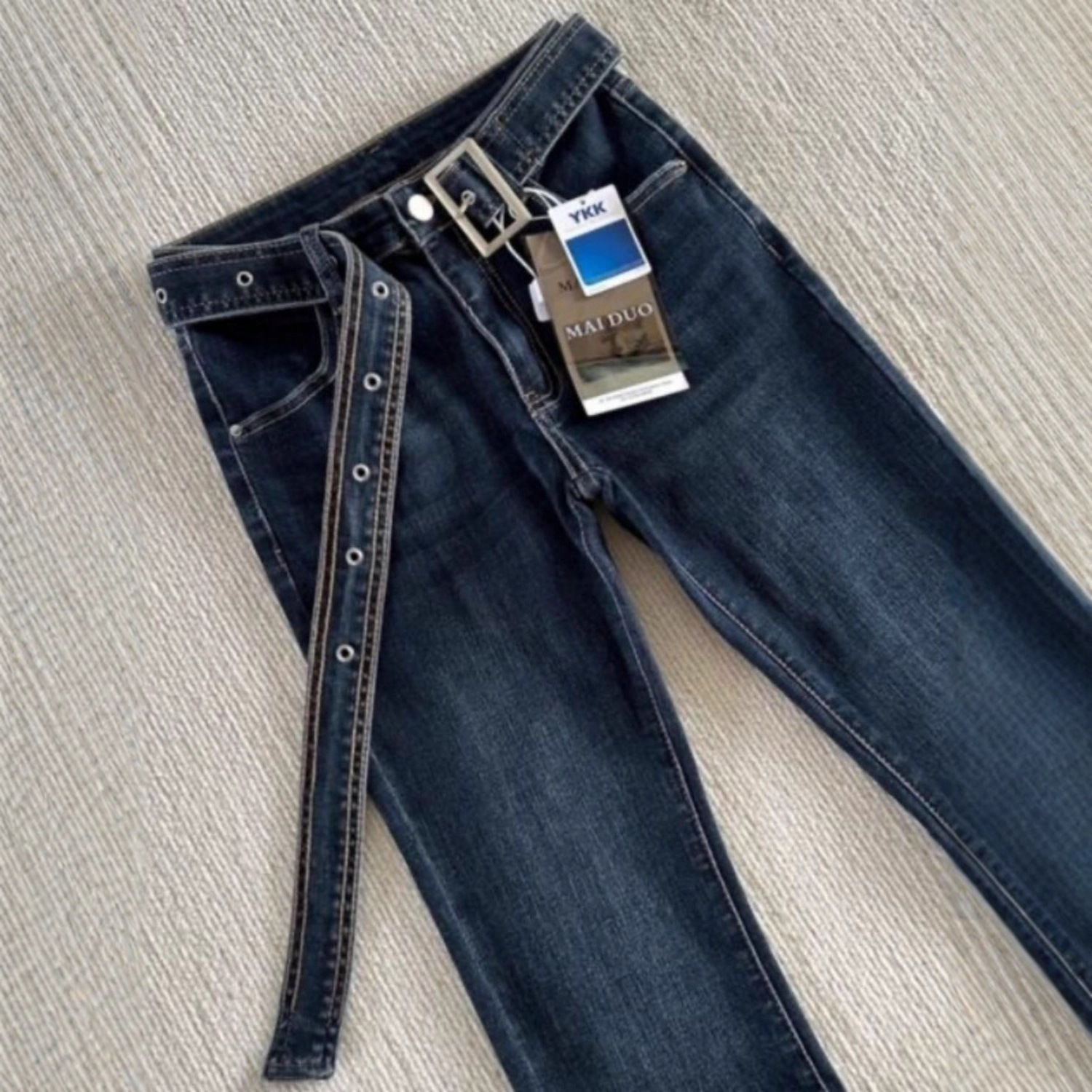 Women's Extra Long Flared Jeans 175 Cm Tall Dark Blue Low Waisted Slim Fit Stretchy Floor Length_voghion.com