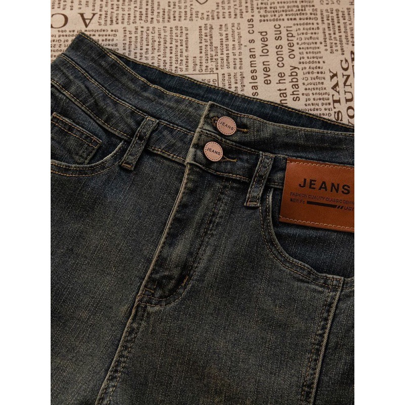 (2개) 분할 마이크로 청바지 여성의 가을과 겨울 기모 높은 허리 슬림 레트로 시멘트 회색 경적 바지 2024 새로운