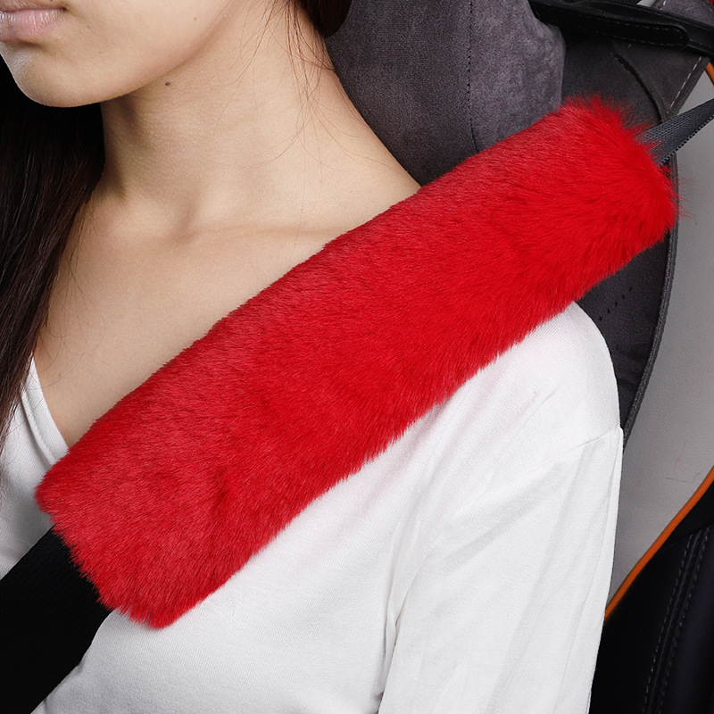 Faux Rabbit Fur, Qìchē Seat belt shoulder pad - red