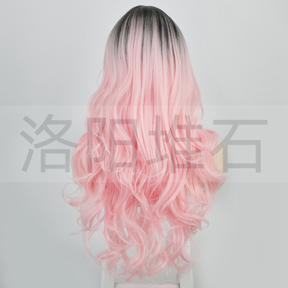 wig small lace long curly hair big wavy gradient pink chemical fiber headgearpicture6
