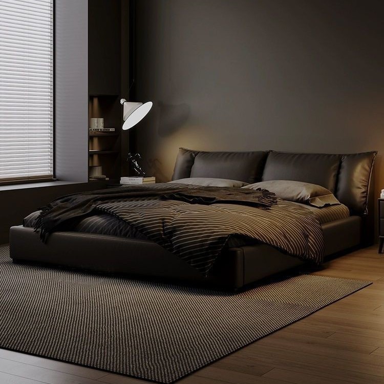 Cama de cuero Cama doble moderna simple Cama doble de bolsa blanda de alta gama italiana de 1,8 m Cama individual de 1,5 m Cama de almacenamiento para bodas