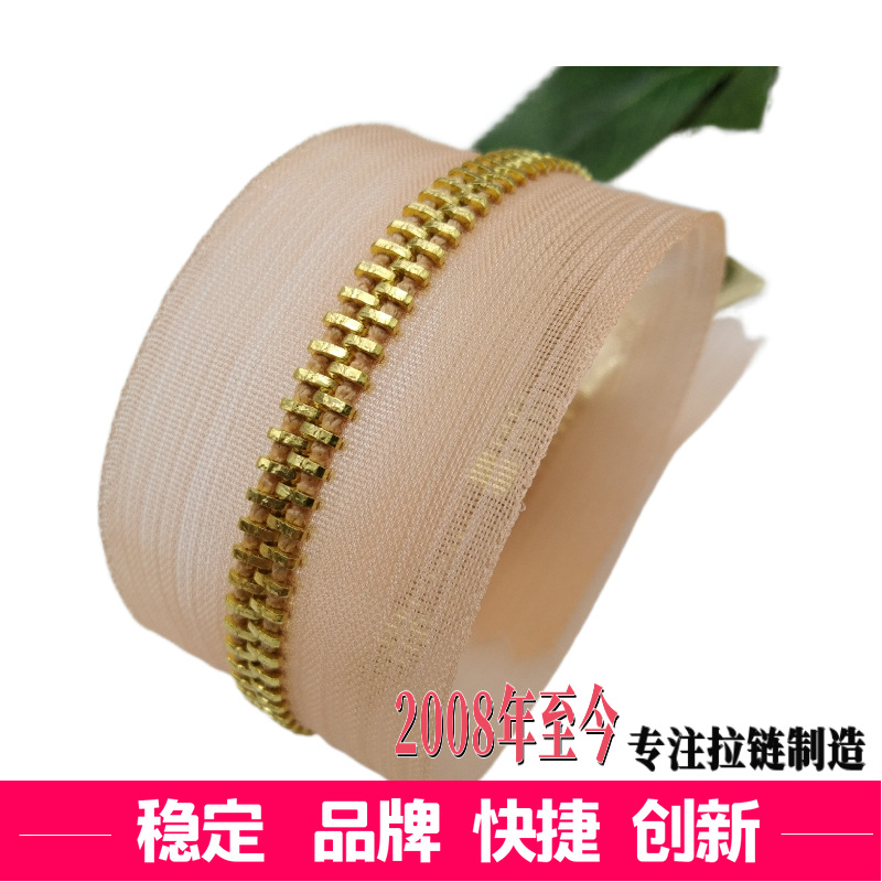 5号金属拉链透明网纱特殊布带闭尾双头装饰网边自锁