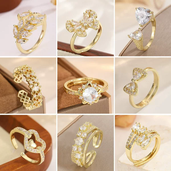 Fashionable and Exquisite Bowknot Rings in Various Styles, Cross-Border Light Luxury Zircon Rings, European and American Ins-Style High-End Feel