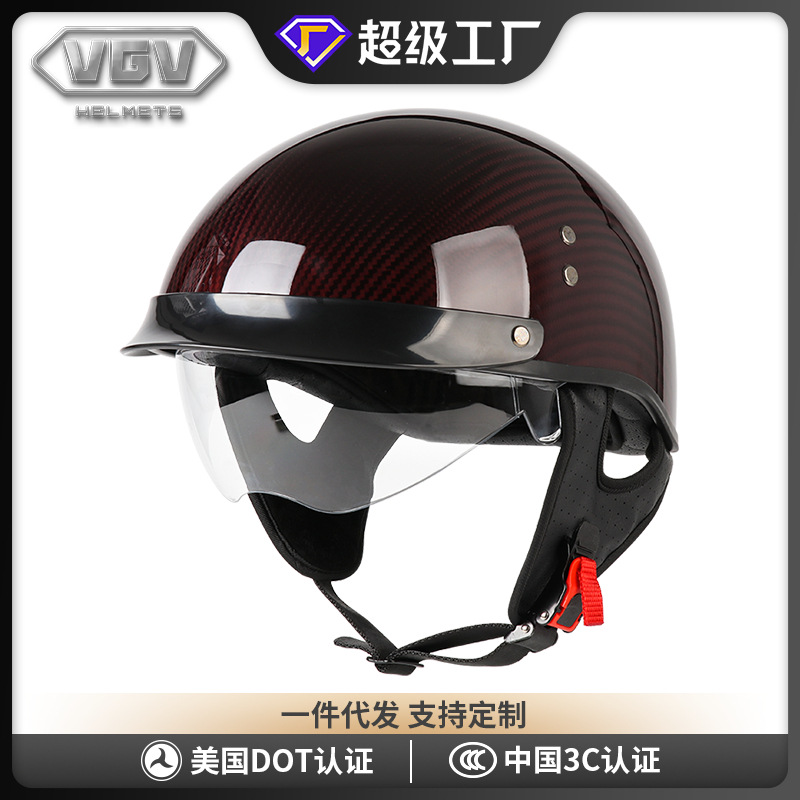 [En Existencia] Casco de Motocicleta de Fibra de Carbono con Certificación 3C, Casco de Seguridad para Motocicleta Universal para Todas las Estaciones, Estilo Retro Medio