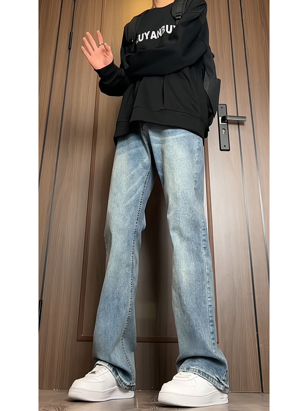 时尚黄泥色牛仔裤男款春秋冬2025新款美式潮牌高街修身直筒微喇裤|undefined