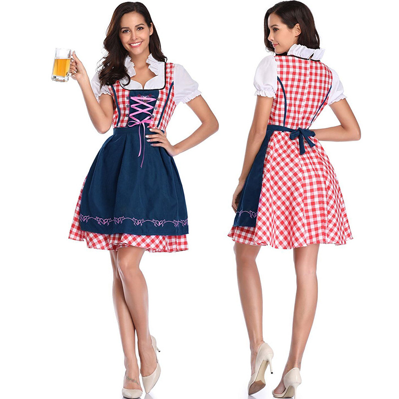 Más tamaño cerveza Festival traje alemán tradicional bávaro traje vestido Halloween traje adulto mujer Venta caliente