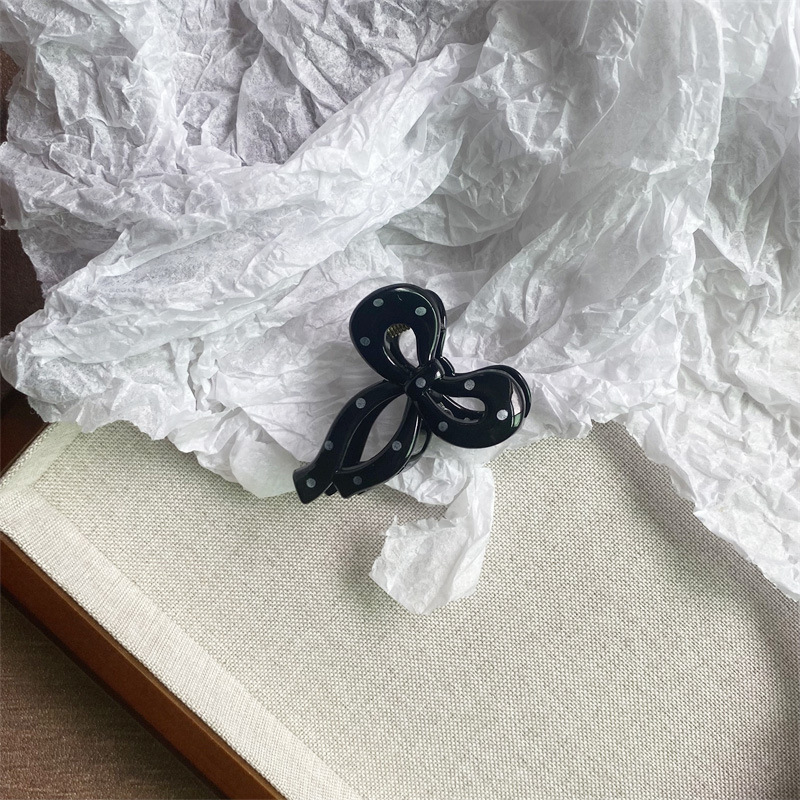 个性黑白波点小号抓夹可爱蝴蝶结交叉鲨鱼夹复古小香风发抓碎发夹|undefined
