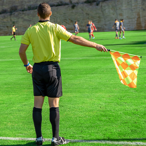 The flag of the starting signal, the flag of the track and field judge, the flag of the football sideline referee, the red, yellow, green and white flags for traffic command, the railway signal flag 