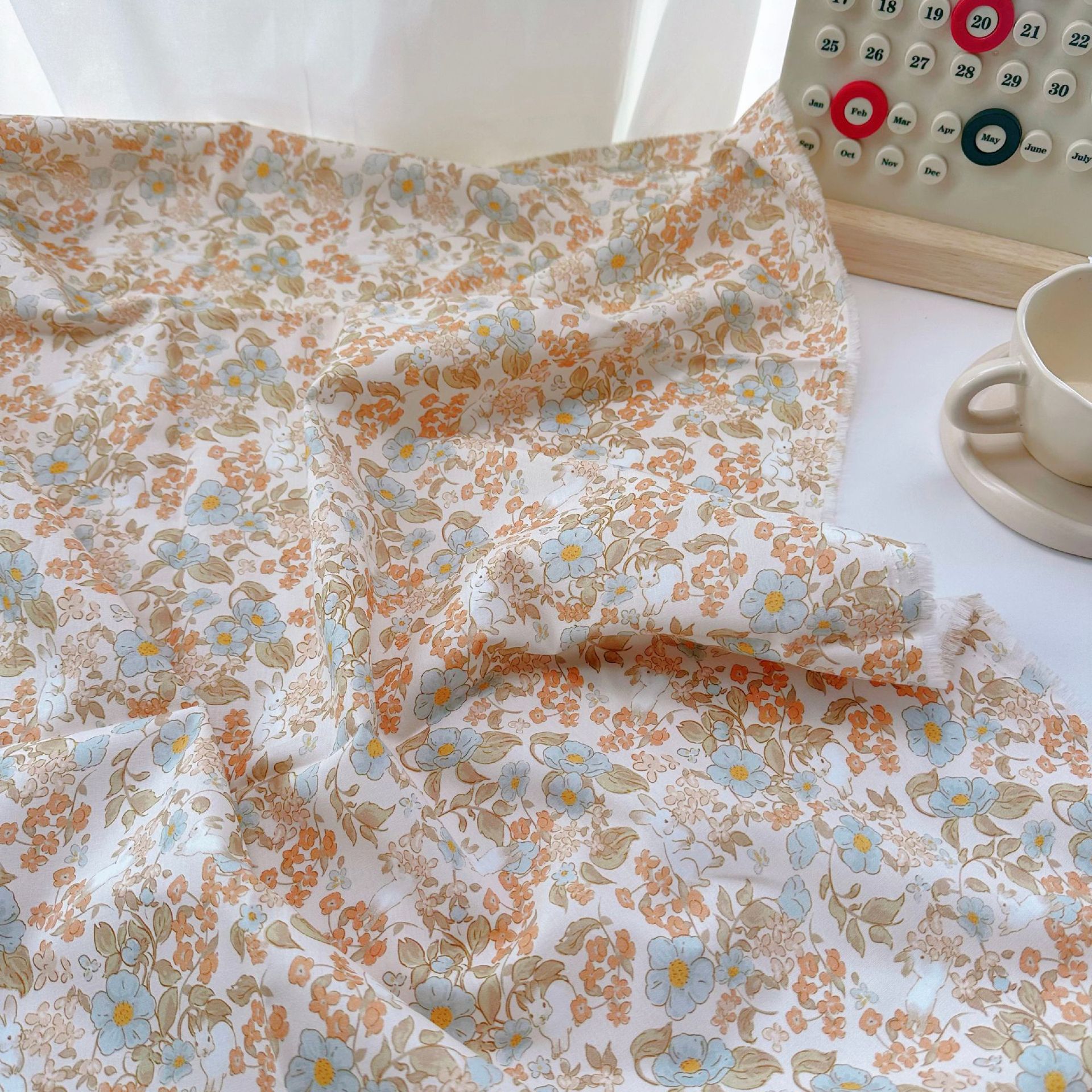 全棉40支数码印花面料 韩版兔子花碎花布女装童装亲子装家居服DIY