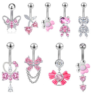 Cross-Border Butterfly Chain Navel Ring Design Love Zircon Navel Nail Abdominal Piercing Jewelry Manufacturer