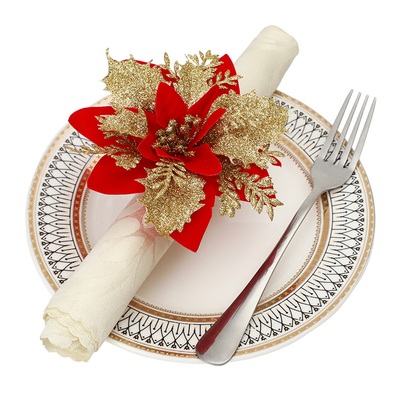 Anillo de servilleta de mesa de Navidad hecho a mano cuerda de cáñamo anillo servilleta hebilla Amazon nuevo Anillo de servilleta de flor roja de Navidad