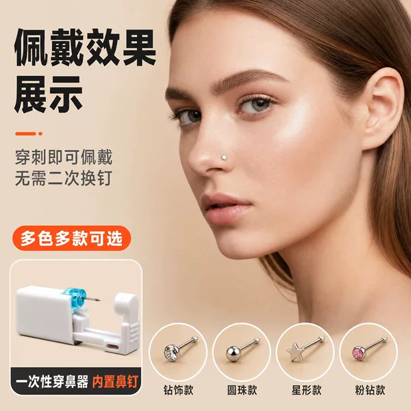 Disposable Piercing Gun, Nose Piercing Gun, Stainless Steel Nose Ring Piercing Gun, Nose Piercing Tool