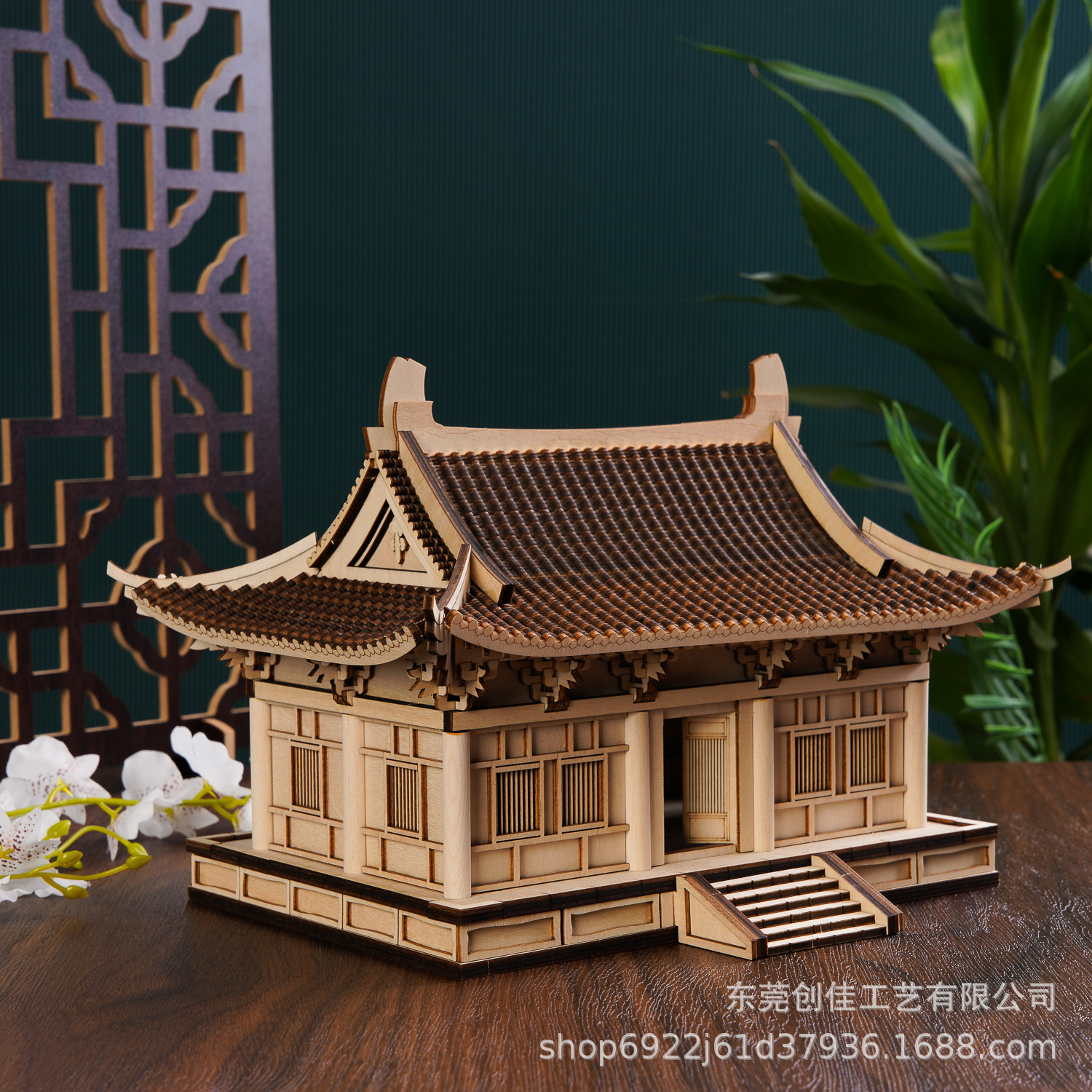 中国风古建筑榫卯积木大殿房子木质立体拼图模型高难度装玩具批发