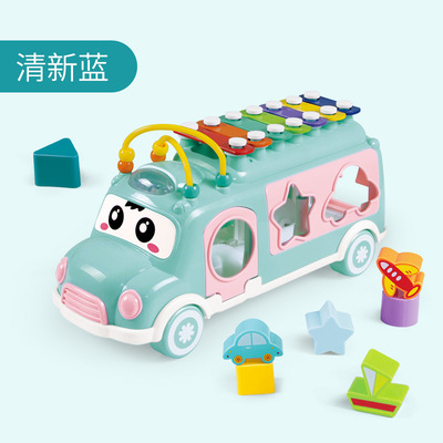 Two-in-one[Baby hand knock piano]children Puzzle Early education Bus Music box Beat music Toys Musical Instruments