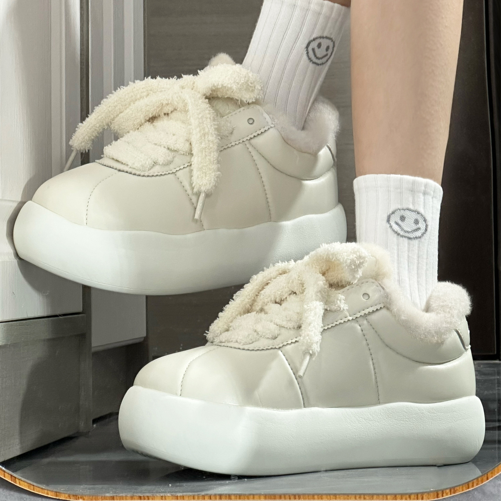 Πλατφόρμα που ανυψώνει μικρά λευκά παπούτσια Ανδρικά παπούτσια Ανδρικά και γυναικεία παπούτσια για ζευγάρια βαμβακερά παπούτσια μπότες χιονιού_voghion.com