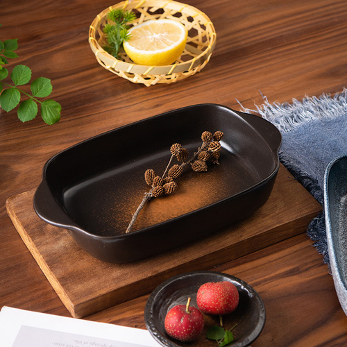 Heliang roasted rice plate household ceramic baking bowl Western food plate creative microwave dish bowl baking tableware oven bowl