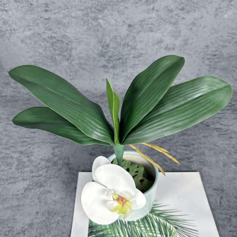 Hojas de orquídea simuladas con textura de goma suave al tacto, orquídea para decoración de bodas y hogar, accesorios de plantas artificiales en maceta.