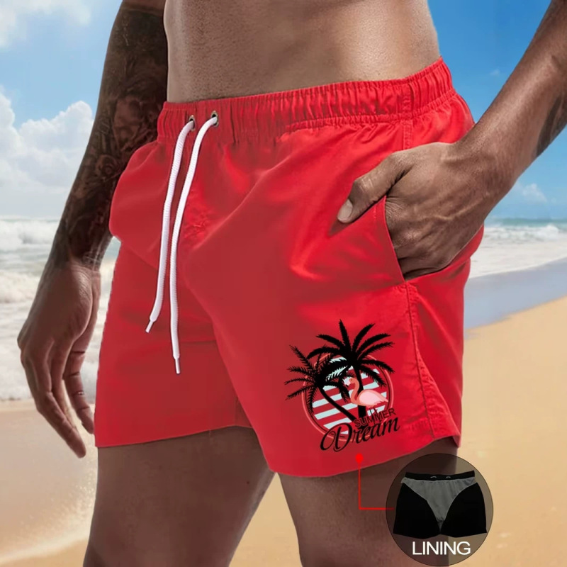 Flamingo Pattern Men's Shorts 202 New Summer Style Breathable Lining Lightweight Soft Skin-Friendly Beach Shorts