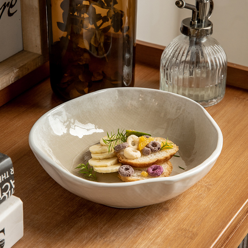 Esmalte de hielo en forma especial Ensaladera de 7,5 pulgadas Cuenco de cerámica irregular retro Cuenco japonés especial Cuenco transfronterizo Exportación