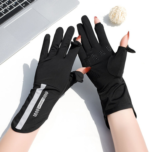 Summer Sun Protection Gloves for Women, Thin Ice Silk UV Protection, Finger Touch Screen Driving Cycling Anti-Slip, Medium Long Length Breathable