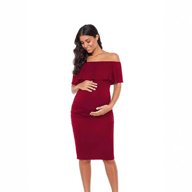 European and American maternity women's sleeveless ruffled off-shoulder maternity skirt ruffled knee-length slim fit pregnant women's dress European and American maternity women's sleeveless ruffled off-shoulder maternity skirt ruffled knee-length slim fit pregnant women's dress