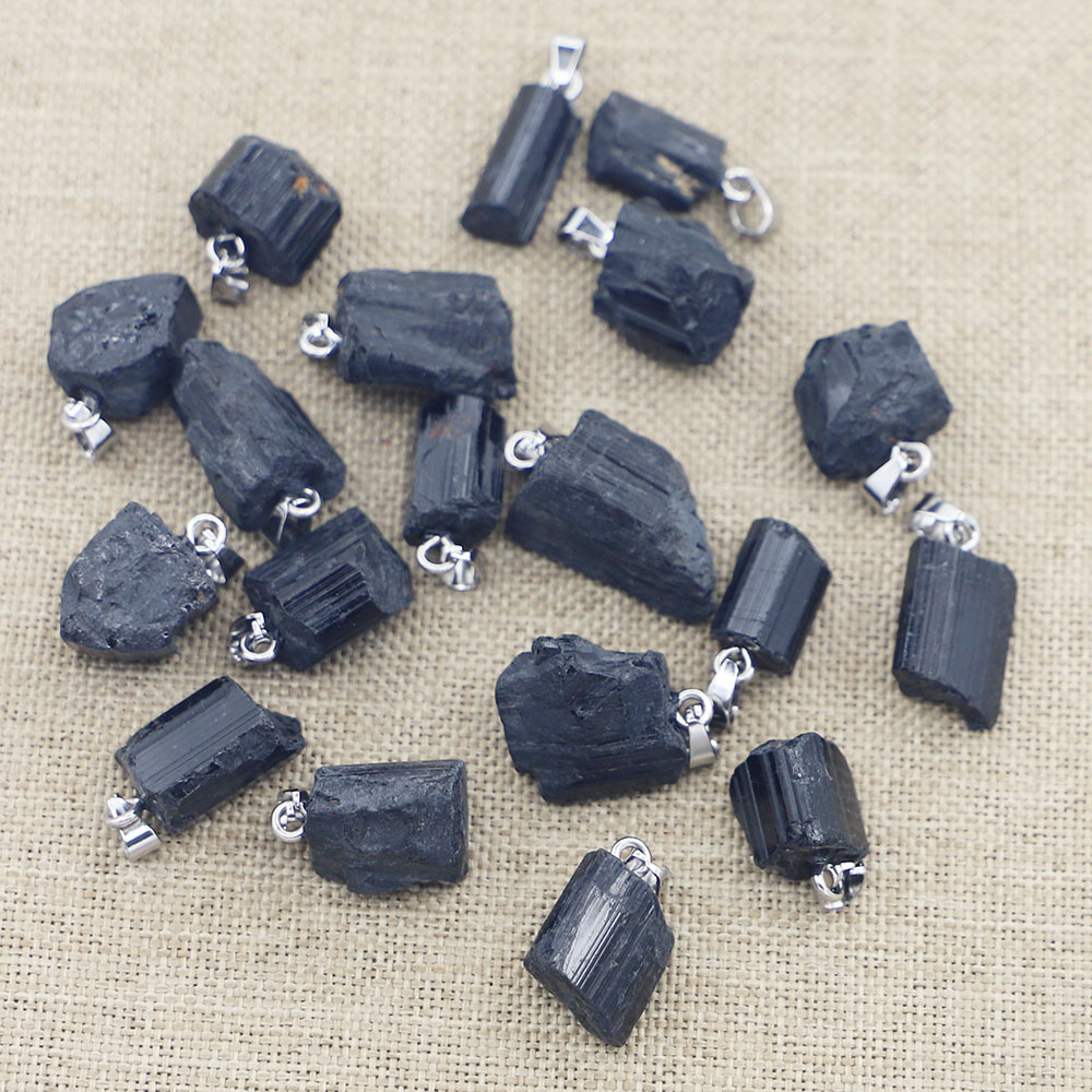 Natural Stone Black Tourmaline Irregular Raw Stone Small Pendant DIY Necklace Jewelry Accessories Wholesale