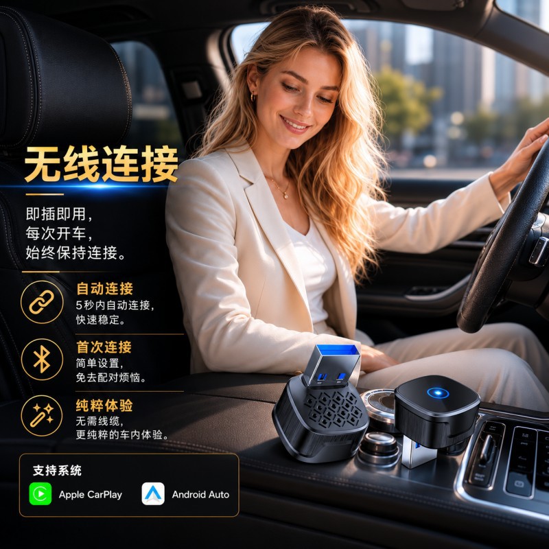 Cross-Border Hot-Selling Wireless Carplay Box Apple Androidauto Two-In-One Car Connectivity Box Adapter