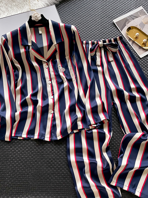 真丝睡衣女春秋夏季长袖情侣感条纹家居服桑蚕丝两件套装男|undefined