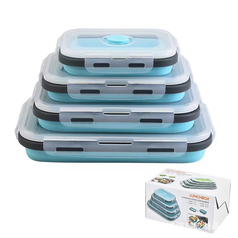 Fábrica directa caja de almuerzo de silicona plegable de grado alimenticio microondas caja de almuerzo caja de almacenamiento caja de preservación caja de almuerzo