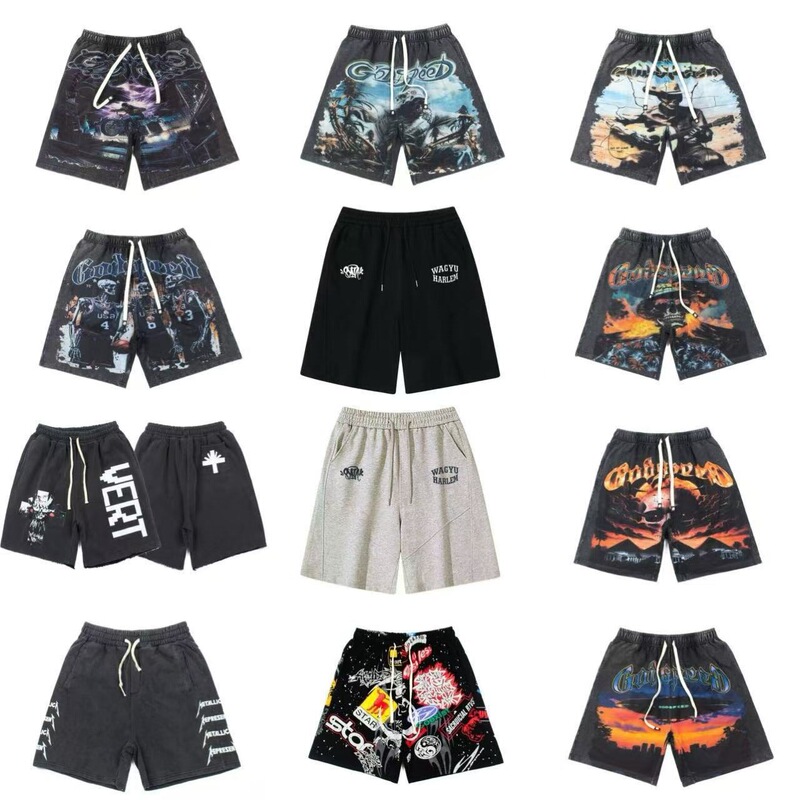 Vlone Style Dark Inverted Portrait Letter Shorts for Men, Summer Loose Casual Five-Point Trendy Sports Sweatpants Vlone Style Dark Inverted Portrait Letter Shorts for Men, Summer Loose Casual Five-Point Trendy Sports Sweatpants